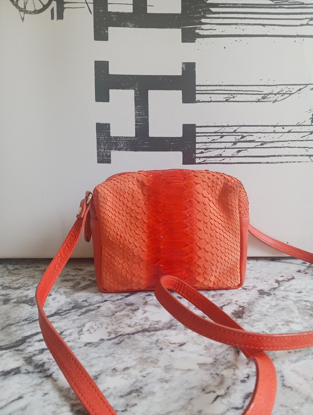 Be & D Pythom / Leather Orange Crossbody Bag